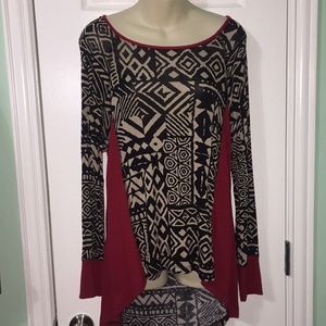 patterned red black and tan long sleeve